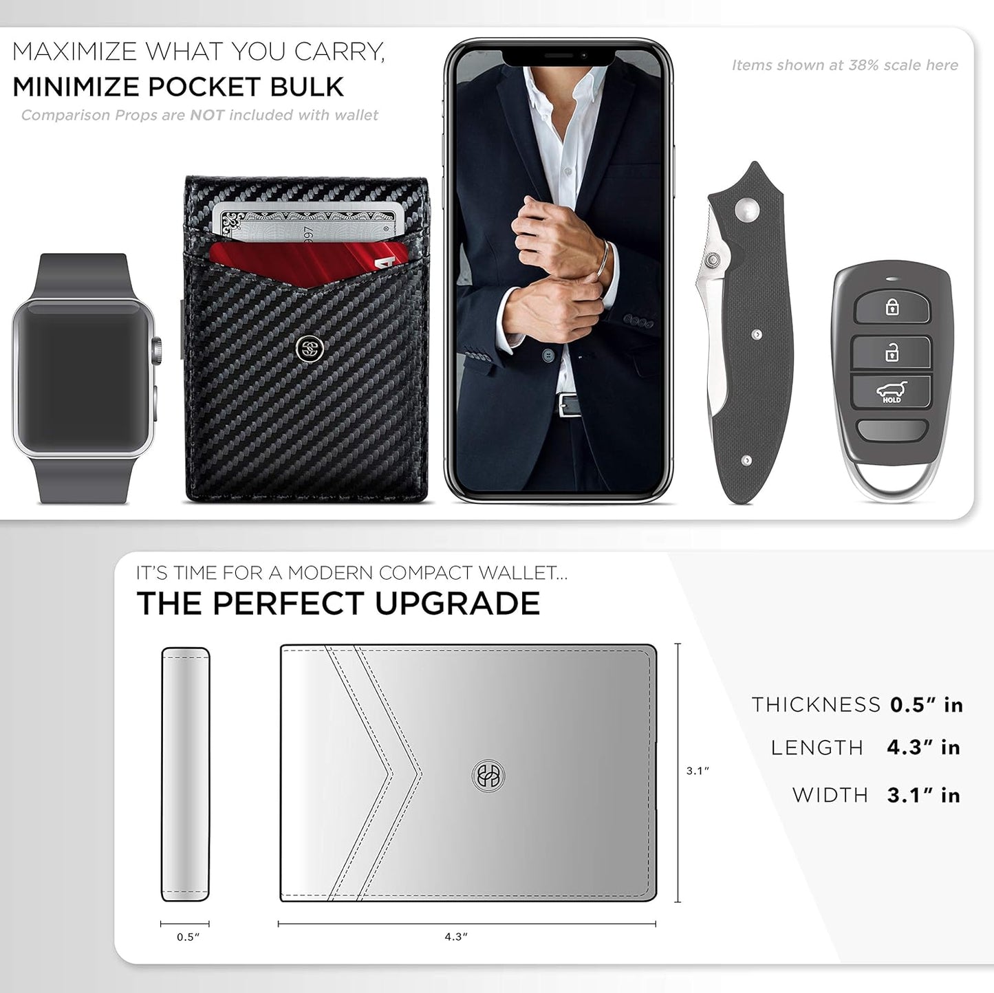 Slim Wallets for Men. Minimalist Bifold Wallet with Money Clip & ID Window. RFID Blocking Credit Card Holder Front Pocket Wallet, Gifts for Men - Husband Father on Birthday Anniversary.