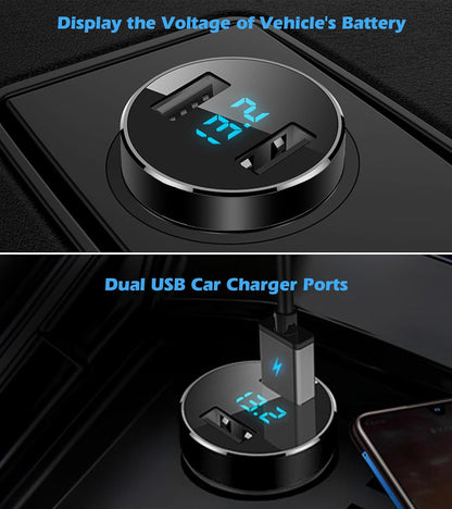 Dual USB Car Charger, 4.8A Output, 12/24 Volt USB Adapter Plug for Cigarette Lighter Voltage Meter, Compatible with Iphone,Ipad, Samsung Galaxy, LG, Google, Black