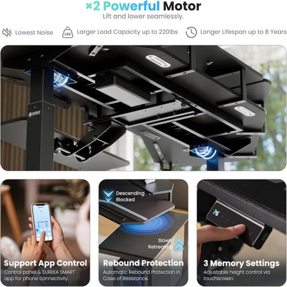 Gaming Desk, Standing Desk Keyboard Tray, 72" Wing Shaped Music Studio Desk Electric Adjustable Height Desk Sit Stand Desk with LED Shelves, Gaming Recording Live Stream, Slot Design