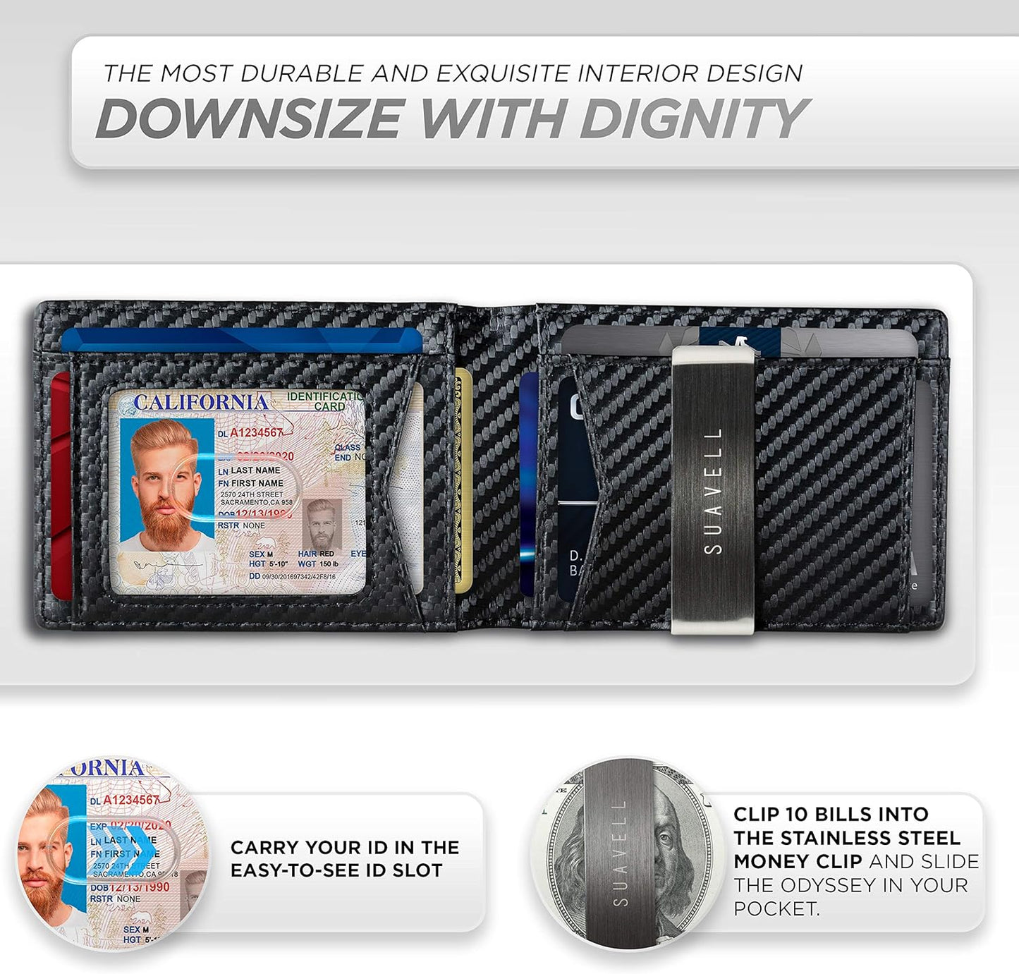 Slim Wallets for Men. Minimalist Bifold Wallet with Money Clip & ID Window. RFID Blocking Credit Card Holder Front Pocket Wallet, Gifts for Men - Husband Father on Birthday Anniversary.