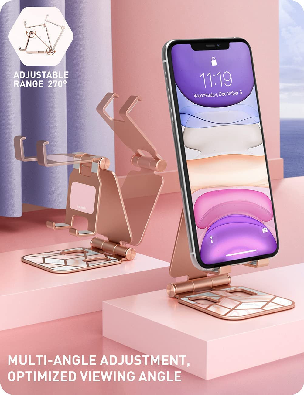 Cell Phone Stand, Foldable Adjustable Phone Mount Holder, Compatible with Iphone 14/Iphone 13/Iphone 12/Iphone 11/Galaxy S22/S21/Pixel 6, Android Smartphones, All Smart Phone (Marble)